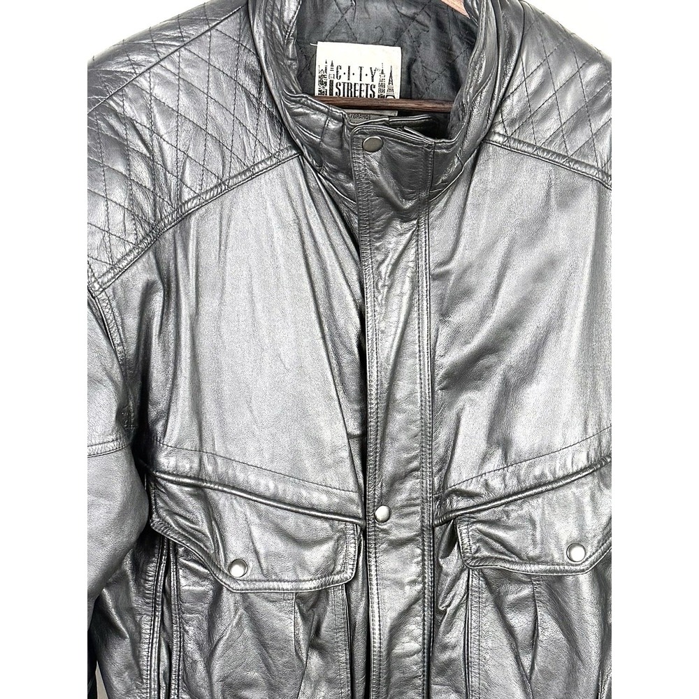 Vintage City Streets Quilted Leather Bomber Jacket Black Men's Large Gorpcore